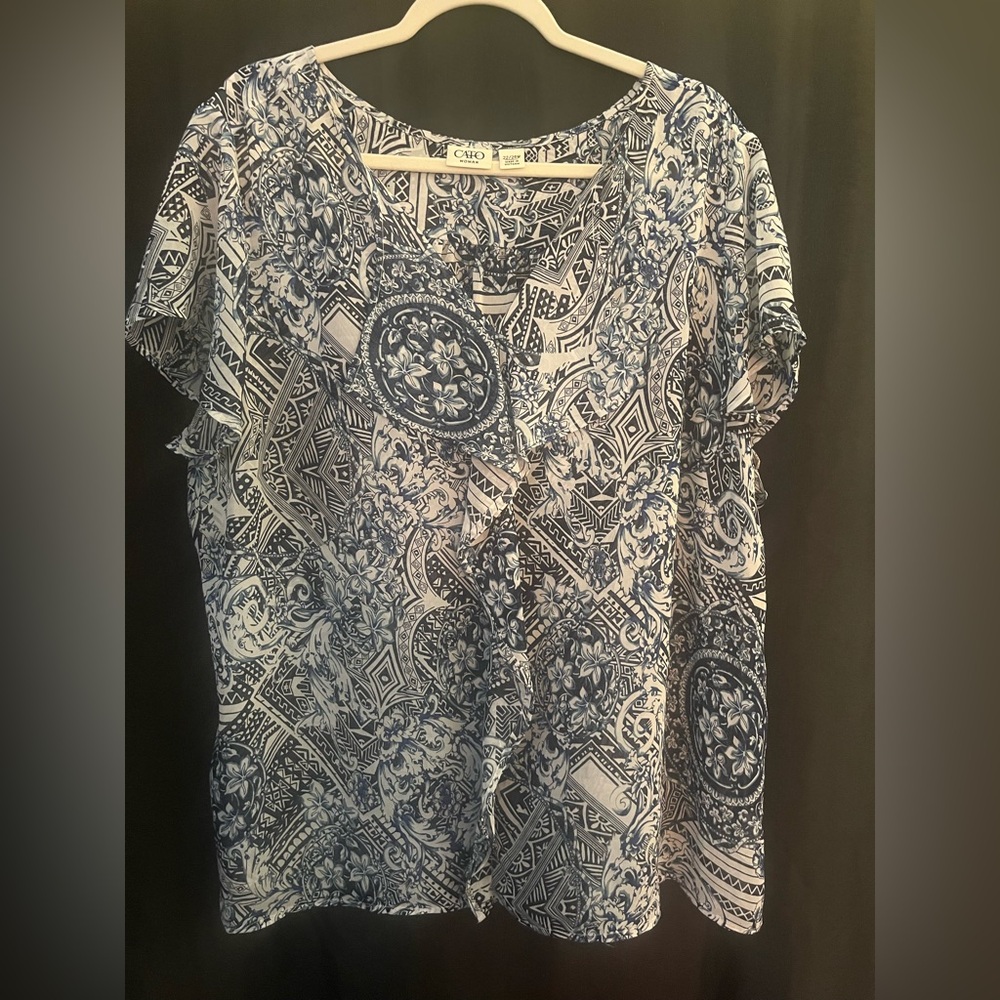 Navy and White Women's Blouse